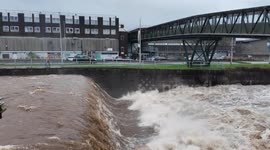 River Taff Raging Water Flow from the amount of Rainfall from Storm Bert.