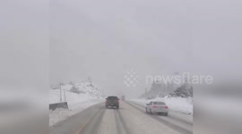 Snow blankets highway in Truckee, California