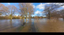 Flying over flooded Hereford revealed submerged fields and roads.Hereford 25/11/2024