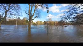 Flying over flooded Hereford revealed submerged fields and roads.Hereford 25/11/2024