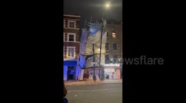 UK: Strong Winds From Storm Bert Topples Scaffolding In London