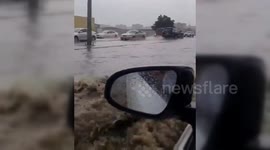Saudi Arabia: Heavy floods due to extreme rainfall on the road in Jeddah, Saudi Arabia