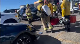 New footage shows the aftermath of plane crash which left four injured