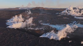 Beams being built around Iceland's Blue Lagoon to protest tourist hotspot from lava spewing from nearby erupting volcano