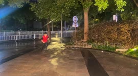 Person falls while attempting flips in Shanghai, China