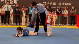 Tiny taekwondo titans: Hilarity ensues at children's match in China