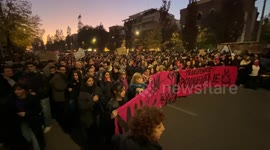Crowd of people during the protest against violence against women in Rome.