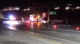 US, Los Angeles: San Bernardino 15 Freeway Semi Vs Pedestrian Fatality