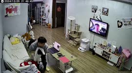 Girlfriend says 'hello' to pet cats through home's CCTV system