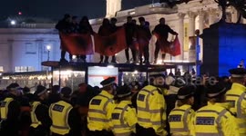 Police disperse Albanian Independence Day revellers from Trafalgar Square after huge crowd gathers