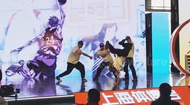 China: Hip-hop dancers perform difficult moves at the Shanghai Sports Show