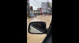 Heavy rains cause flooding in Medan, Indonesia