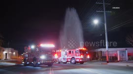 US, Los Angeles: Sylmar Firefighters Have Difficulty Shutting Off Hydrant After Crash