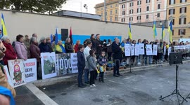 Yaroslav Melnyk, Ambassador of Ukraine to Italy, during his speech at the demonstration against Russia on the occasion of 1000 days since the beginning of the Russian-Ukrainian war, in Rome.
