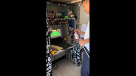 Guy breaks computer screen while playing billiard simulator in Guangdong, China
