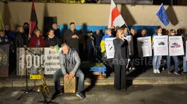 A singer sings traditional Ukrainian songs during the demonstration of the Ukrainian community in Rome against Russia on the occasion of the 1000 days of the start of the Russian-Ukrainian war, in Rome.