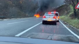 On the main road from Sarajevo to Mostar, a car caught fire