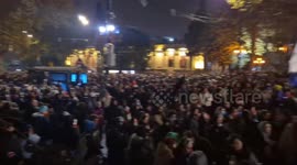 Protesters gather, stones thrown, windows shattered in Tbilisi, Georgia
