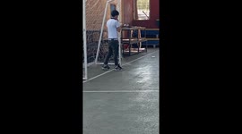 Goalkeeper gets hit in the face by ball in Santiago, Chile