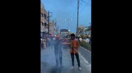 Fireworks released by hand during Dasara celebrations in Andhra Pradesh