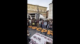 Migrants during the protest against the new Permanent Repatriation Centers (CPR) planned by the Italian Government, in Bologna.