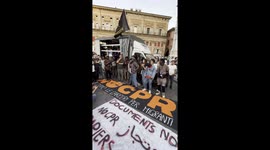 Migrants during the protest against the new Permanent Repatriation Centers (CPR) planned by the Italian Government, in Bologna.