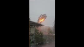 Tree explodes after hitting power grid in Gunung Kidul, Indonesia
