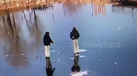 Schoolgirl saved from falling through ice by puffer jacket