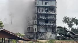 Abandoned hotel shaped like a cruise ship catches fire in Thailand