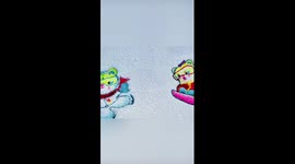 Mascots painted in snow for Asian Winter Games