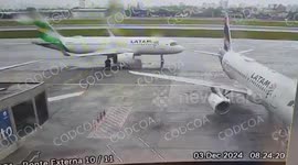 Plane wing clips another jet's tail at airport in Brazil