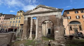 The Portico of Octavia in the Jewish Ghetto on a clear October morning in Rome.