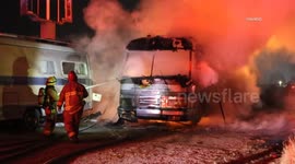 US, Bakersfield: Bakersfield Coach Bus Fully Engulfed