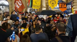 Brazil: Demonstrators shout slogans as they take part in a protest against Sao Paulo's governor, Tarcisio de Freitas