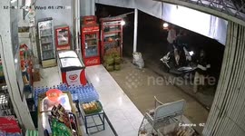 Youths caught on CCTV attacking grocery store in Indonesia