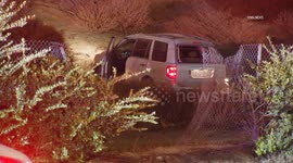 US, Los Angeles: Ontario SUV Flies of Southbound 15 Freeway