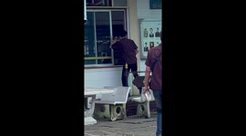 Schoolboy falls off bench while pal climbs into classroom