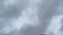 Syrians set off fireworks in London’s Trafalgar Square as they celebrate the toppling of Bashar al-Assad’s government