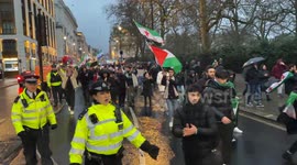 Syrians march on Piccadilly in London celebrating the toppling of Bashar al-Assad's government