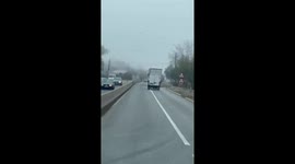 Van appears to be drifting while overtaking truck in Tărtășești, Romania