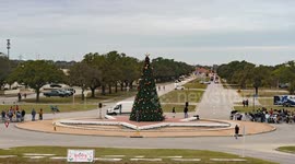Christmas tree illuminated in Randolph, Texas