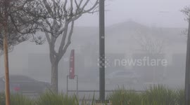 US, Los Angeles: Fontana Heavy Fog Creates Low Visibility