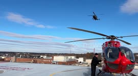 Santa arrives by helicopter to deliver presents to children at DC hospital