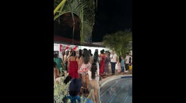 Woman falls into pool during wedding bouquet toss in Tolima, Colombia