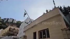 Lebanon: Syrian Revolution Flag on the Syrian Embassy Building in Beirut