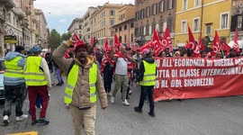 Protesters marching during the demonstrations organized by both the Movements for the Right to Housing and the grassroots union SI COBAS, which joined together in a single march attended by approximately 7,000 people to protest against the Security Decree