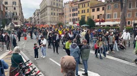 Demonstrators marching during the demonstration organized by both the Movements for the Right to Housing and the grassroots union SI COBAS, which joined together in a single march attended by approximately 7,000 people to protest against the Security Decr