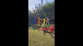 Colorful Chinese balloon figures sway in the breeze