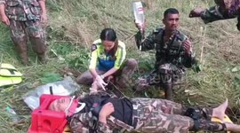 Helicopter rescues two wildlife officers attacked by bull in Thailand