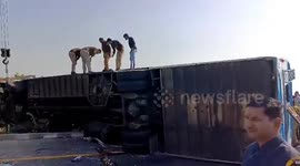 Eight killed and 17 injured when bus crashes into water tanker in India